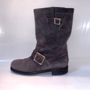 Jimmy Choo Gray Suede Moto Boots 37